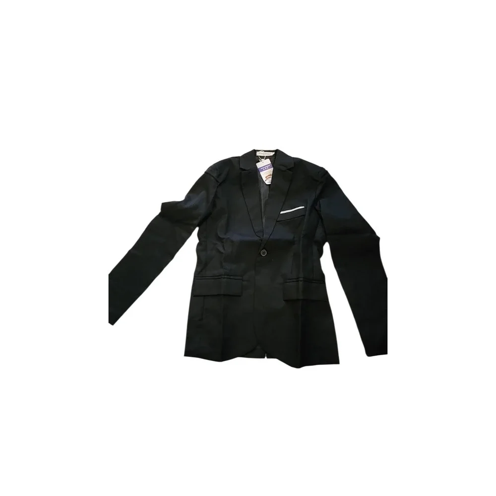 AOHUAFENG Mens Black 2 Piece Suit Set Single Button Blazer and Trousers Size M